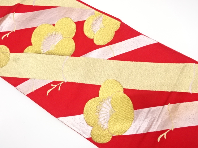 JAPANESE KIMONO / ANTIQUE FUKURO OBI / SILK / WOVEN UME